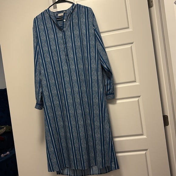 Riva blue pattern button kaftan Ls shirt dress Sz L - Picture 3 of 9